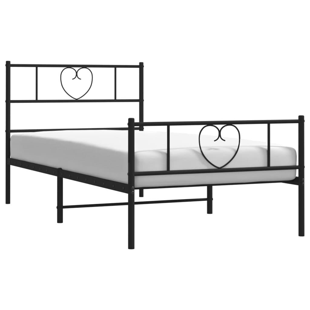 Metal Bed Frame without Mattress with Footboard Black 75x190cm