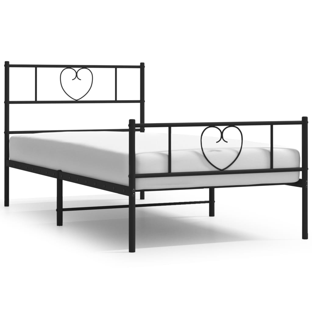 Metal Bed Frame without Mattress with Footboard Black 107x203cm