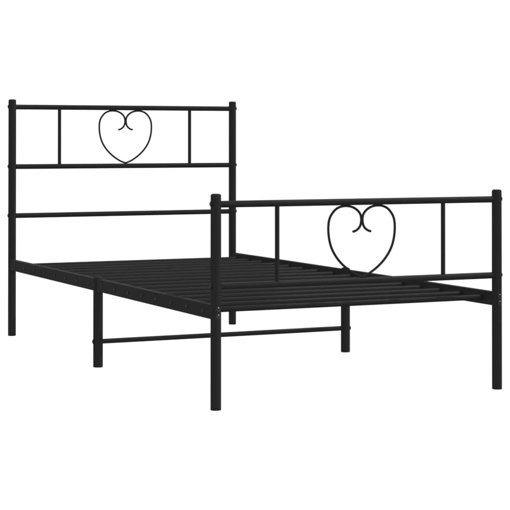 Metal Bed Frame without Mattress with Footboard Black 107x203cm