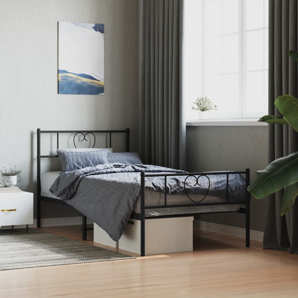 Metal Bed Frame without Mattress with Footboard Black 107x203cm