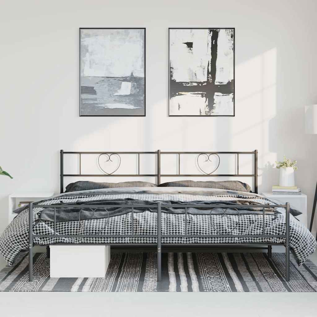 Metal Bed Frame without Mattress with Footboard Black 183x213cm