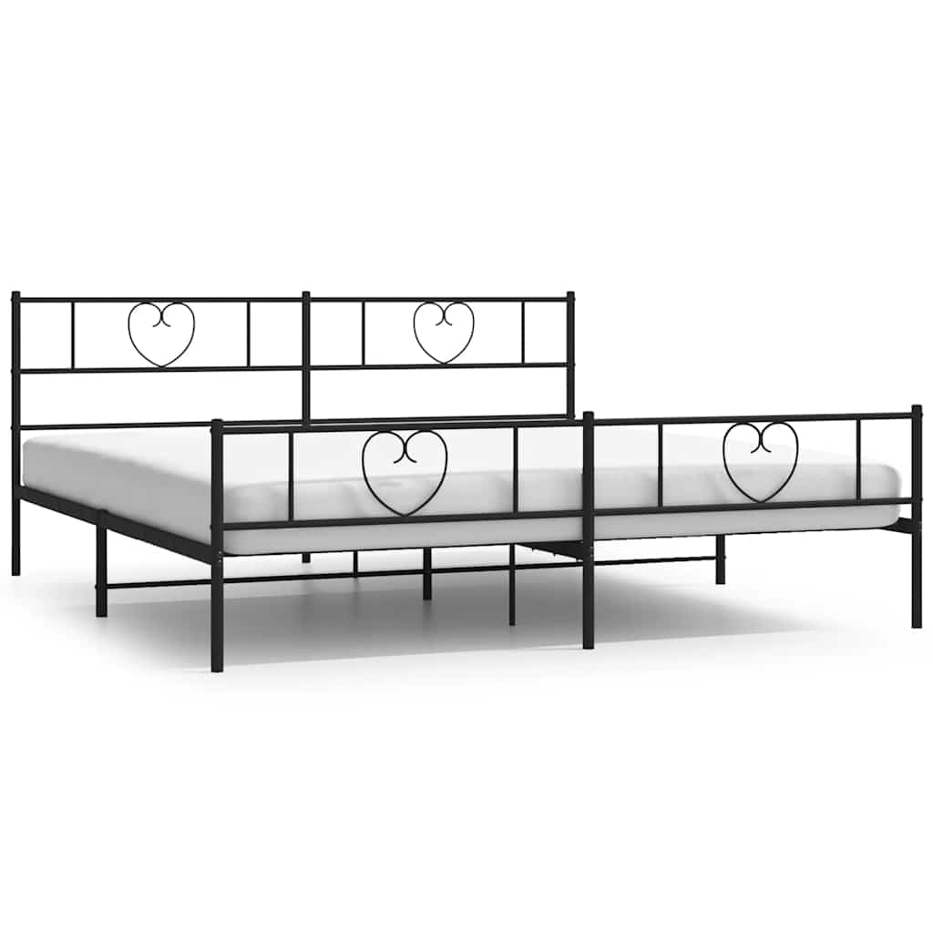 Metal Bed Frame without Mattress with Footboard Black 193x203cm