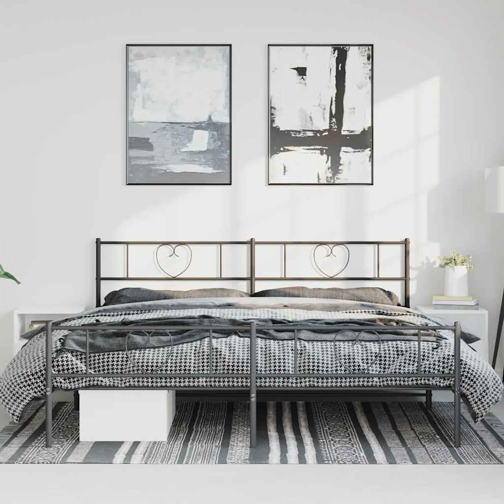Metal Bed Frame without Mattress with Footboard Black 193x203cm