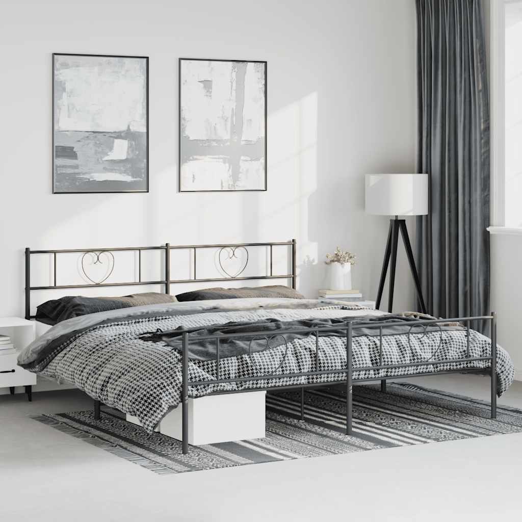 Metal Bed Frame without Mattress with Footboard Black 193x203cm