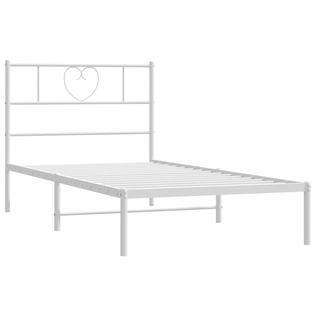 Metal Bed Frame without Mattress with Headboard White 100x200cm
