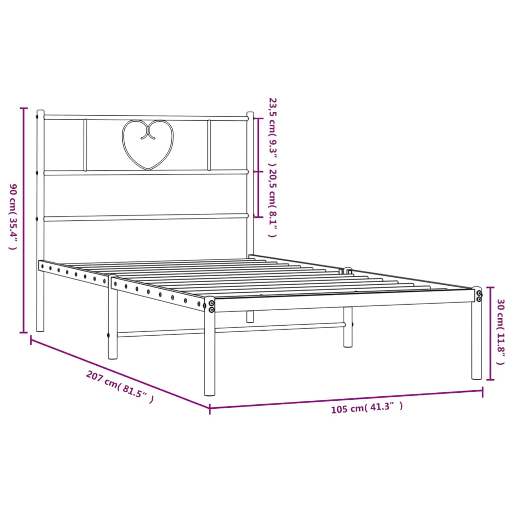 Metal Bed Frame without Mattress with Headboard White 100x200cm