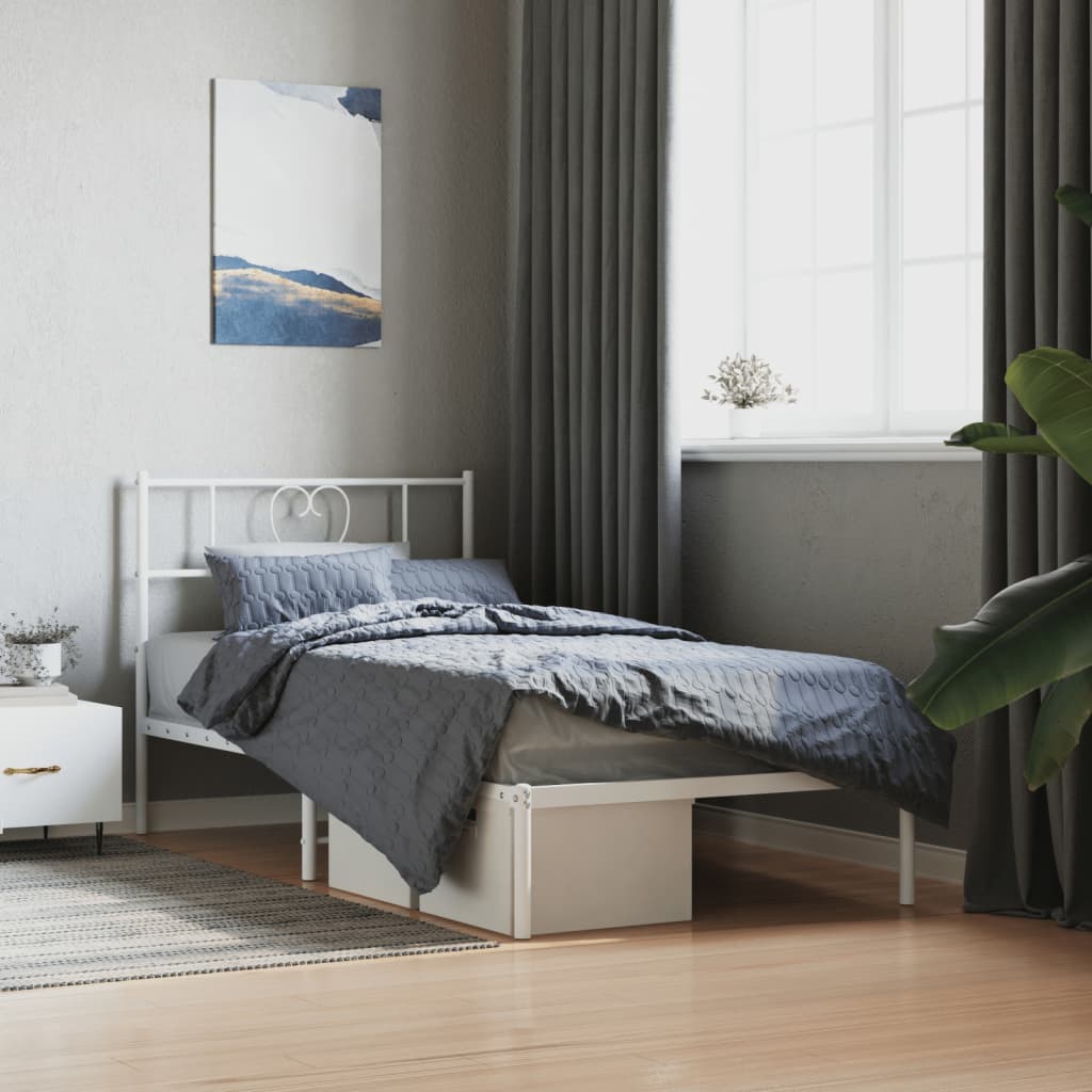 Metal Bed Frame without Mattress with Headboard White 100x200cm