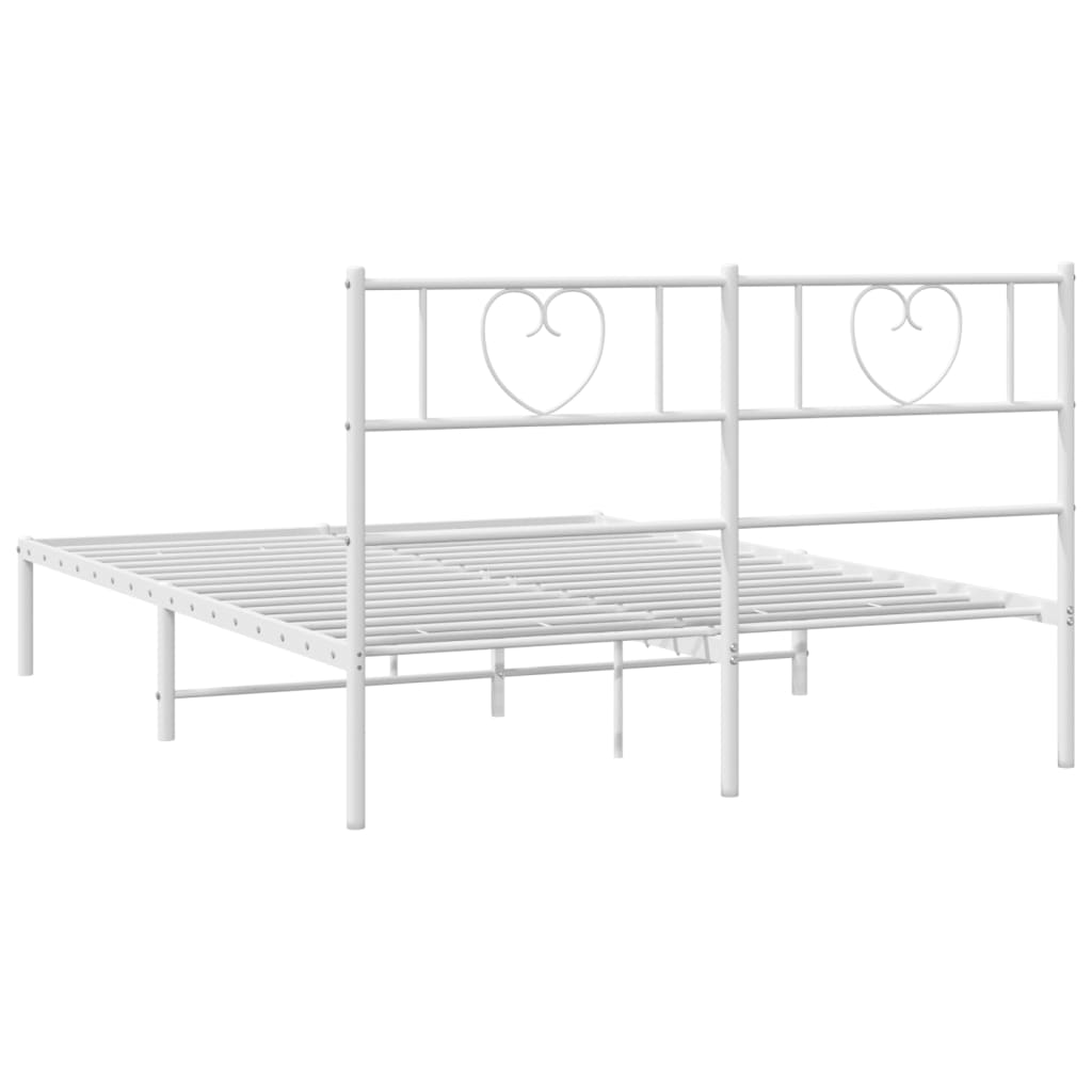 Metal Bed Frame without Mattress with Headboard White 150x200cm