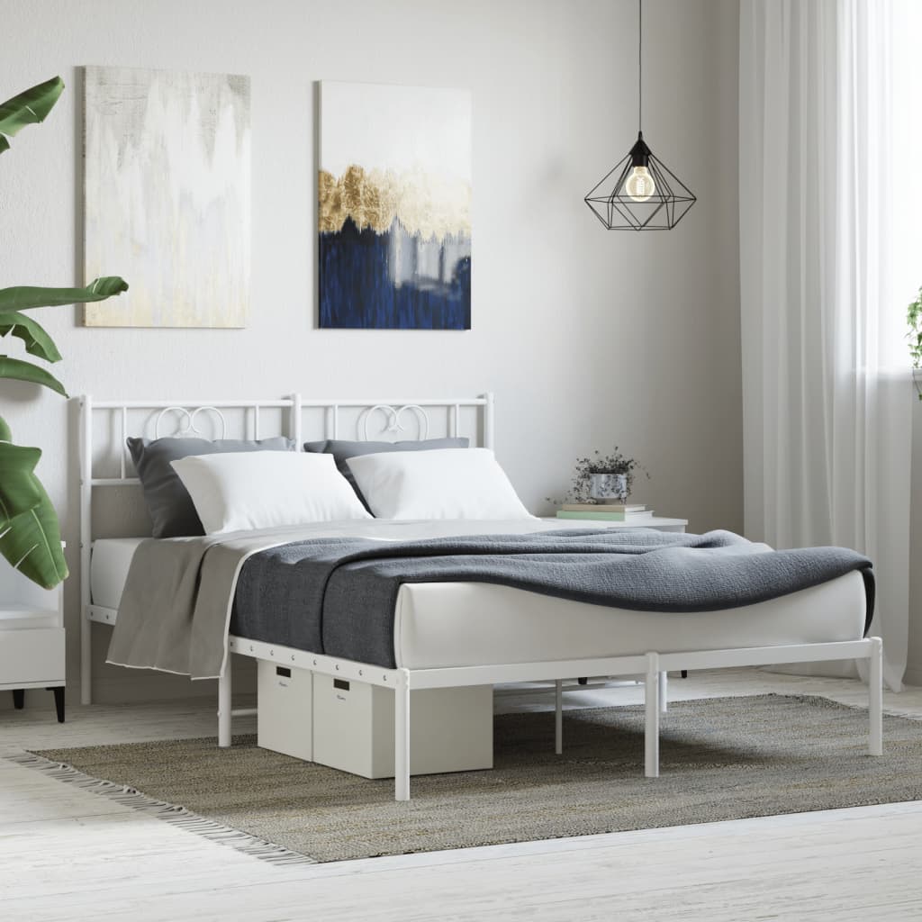 Metal Bed Frame without Mattress with Headboard White 150x200cm
