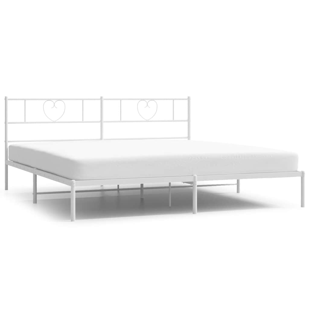 Metal Bed Frame without Mattress with Headboard White 183x213cm