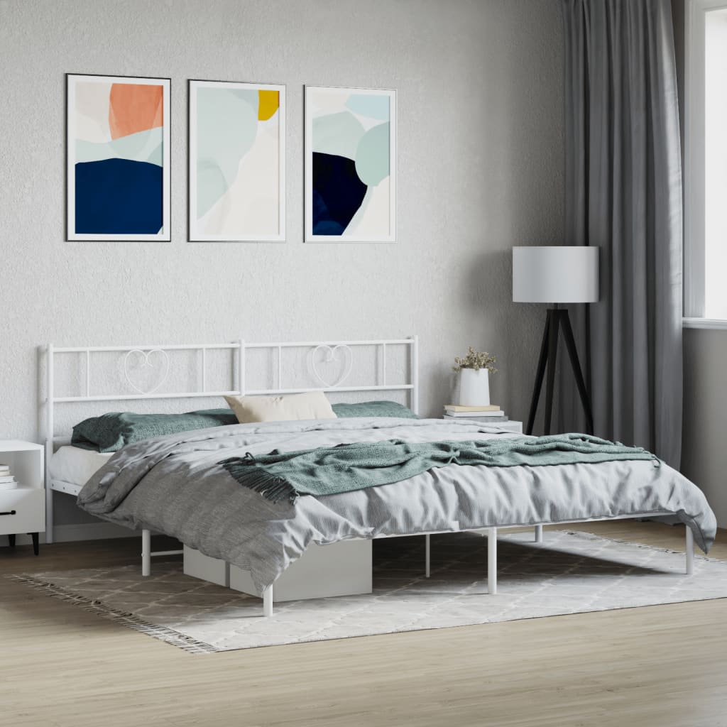 Metal Bed Frame without Mattress with Headboard White 193x203cm