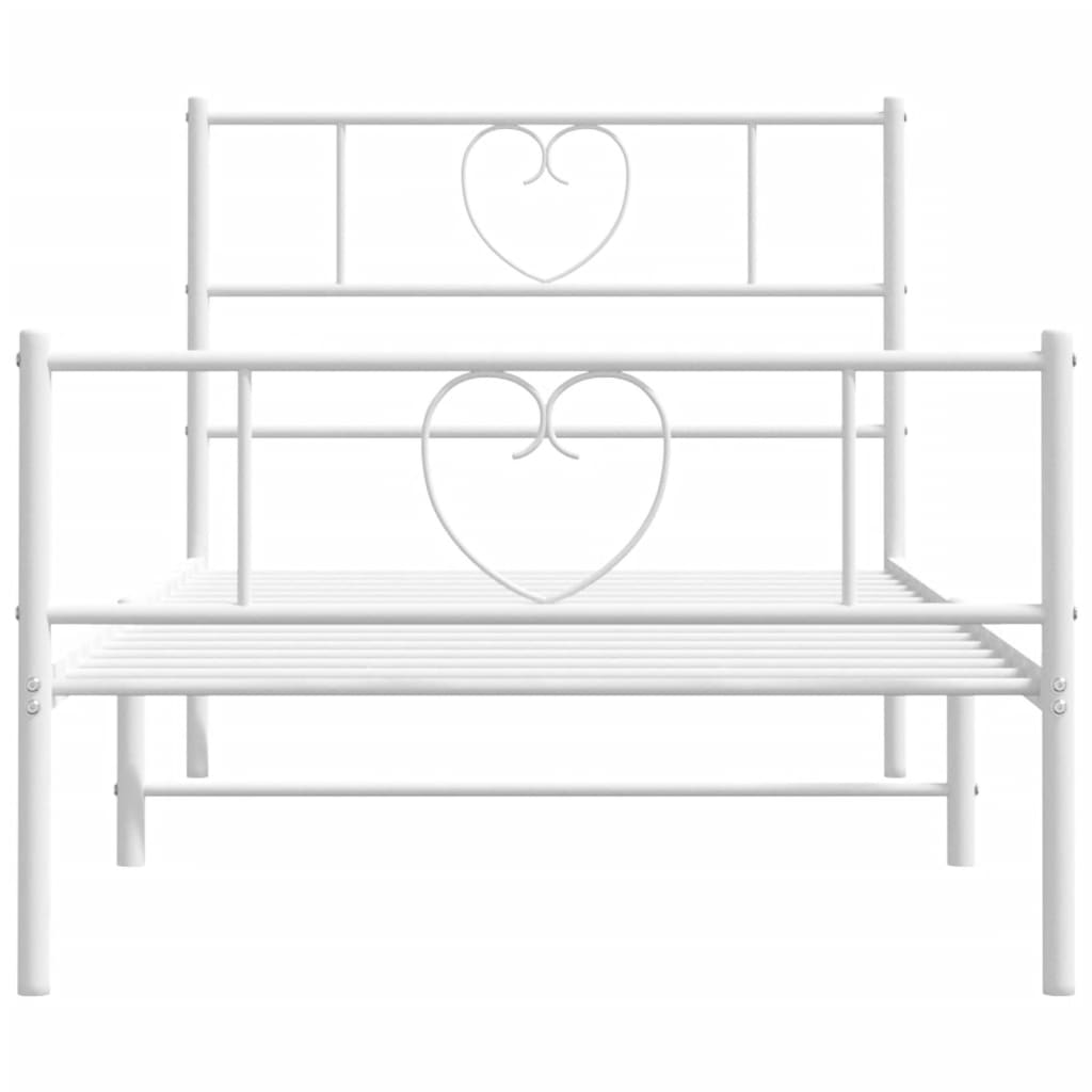 Metal Bed Frame without Mattress with Footboard White 75x190cm