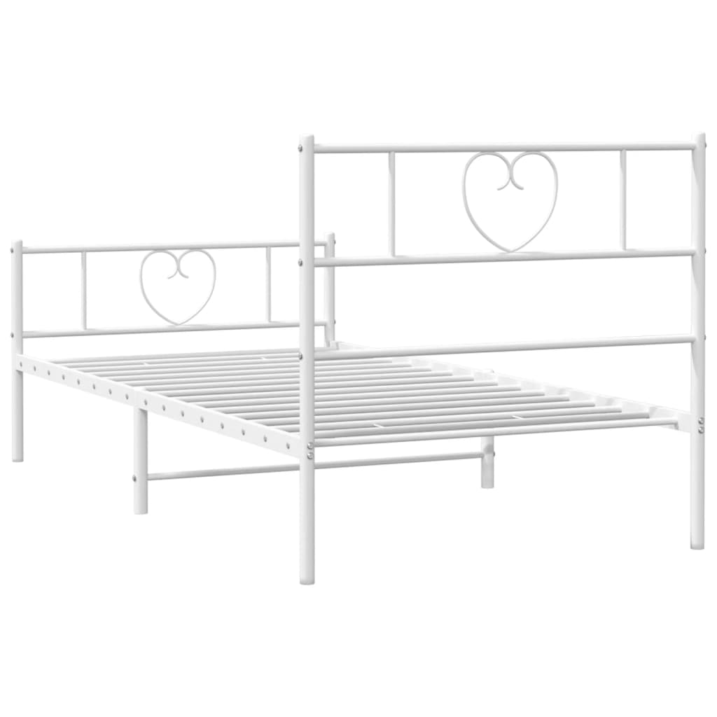 Metal Bed Frame without Mattress with Footboard White 75x190cm