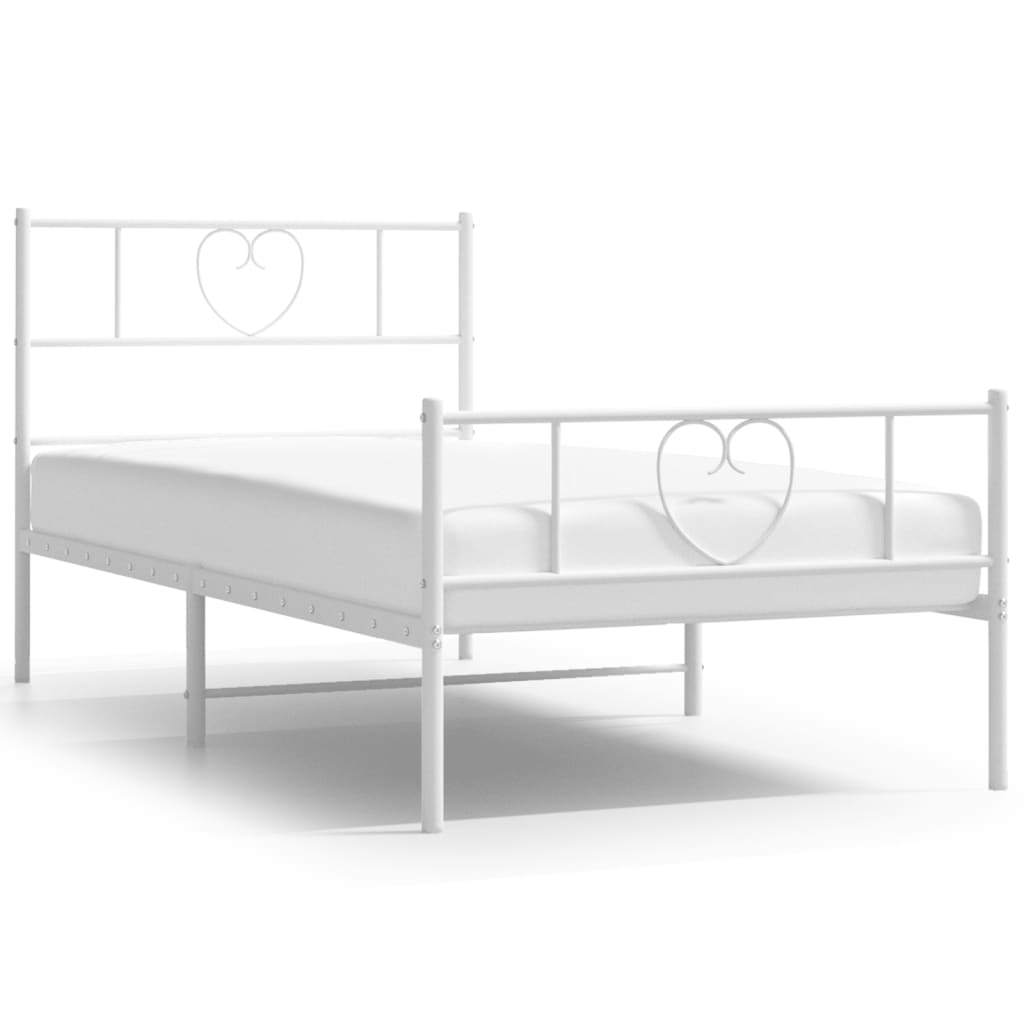 Metal Bed Frame without Mattress with Footboard White 90x190cm