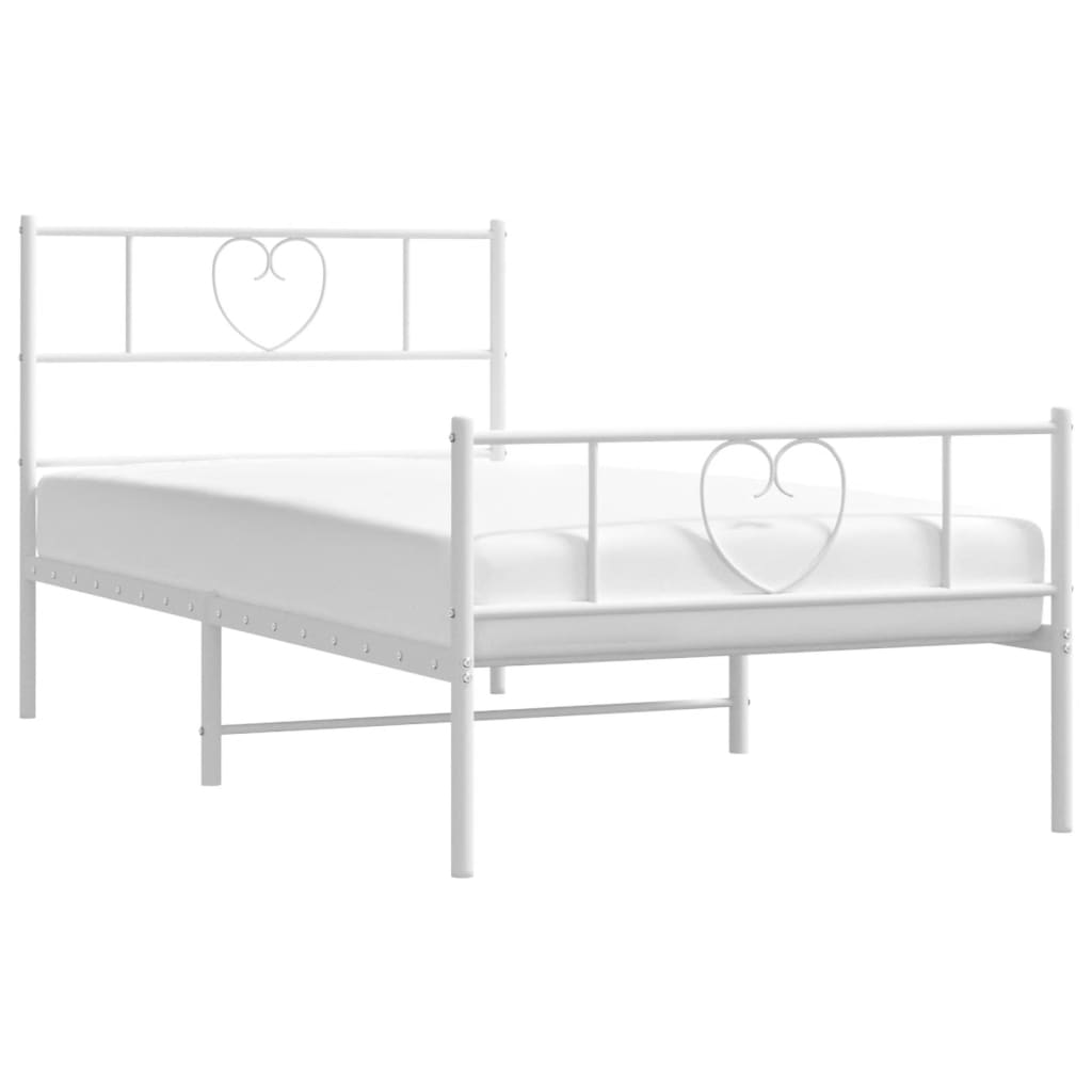 Metal Bed Frame without Mattress with Footboard White 90x190cm