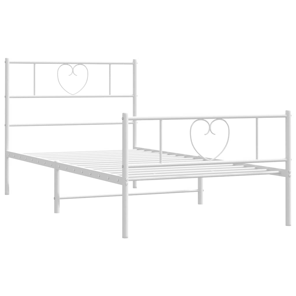 Metal Bed Frame without Mattress with Footboard White 100x190cm