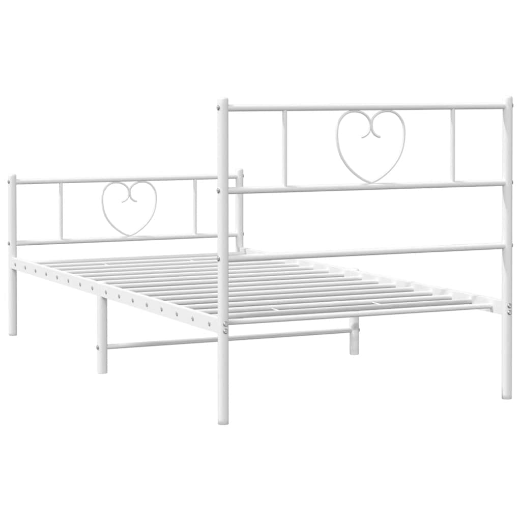Metal Bed Frame without Mattress with Footboard White 100x190cm