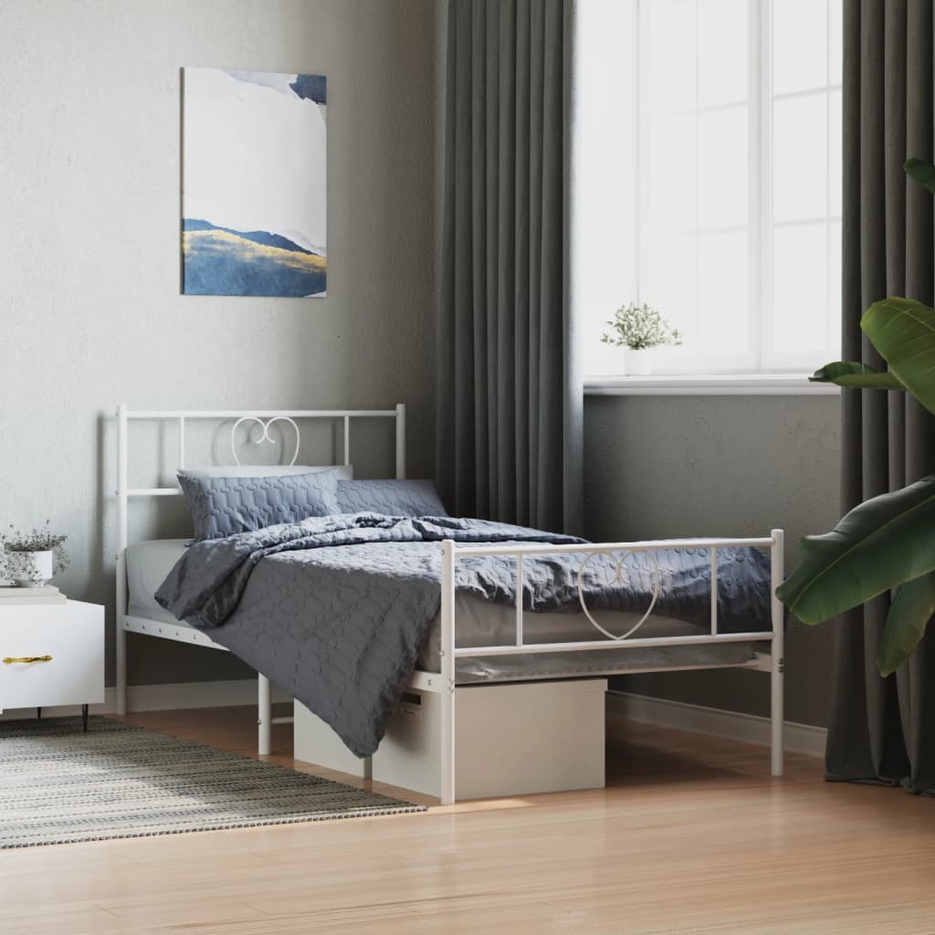 Metal Bed Frame without Mattress with Footboard White 100x200cm