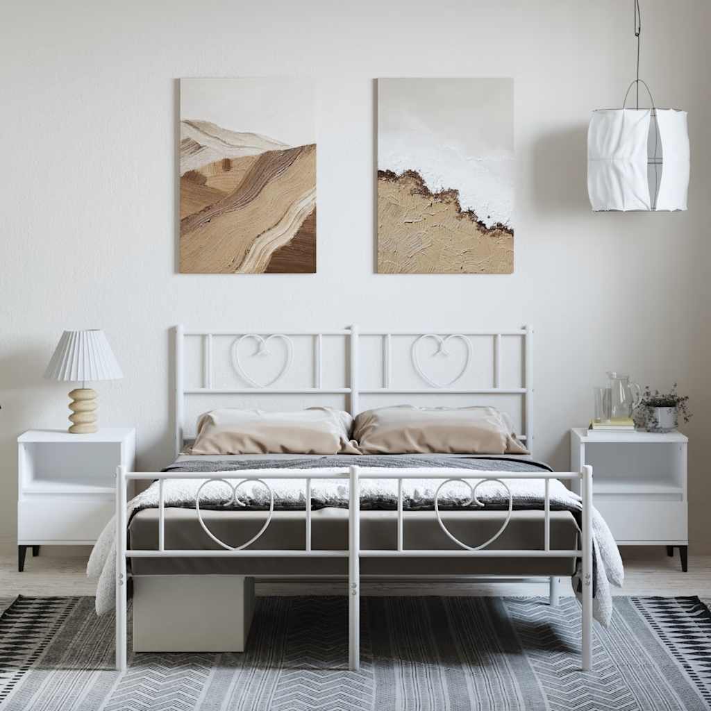 Metal Bed Frame without Mattress with Footboard White 135x190cm