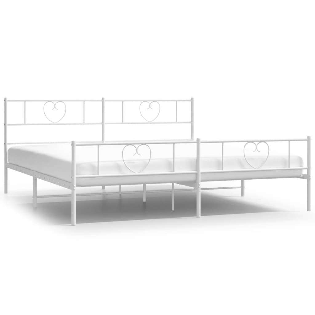 Metal Bed Frame without Mattress with Footboard White 180x200cm