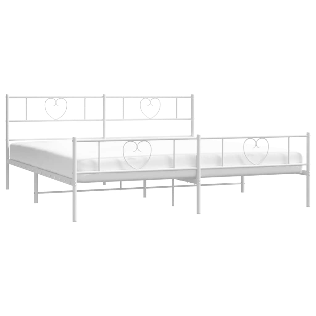 Metal Bed Frame without Mattress with Footboard White 183x213cm