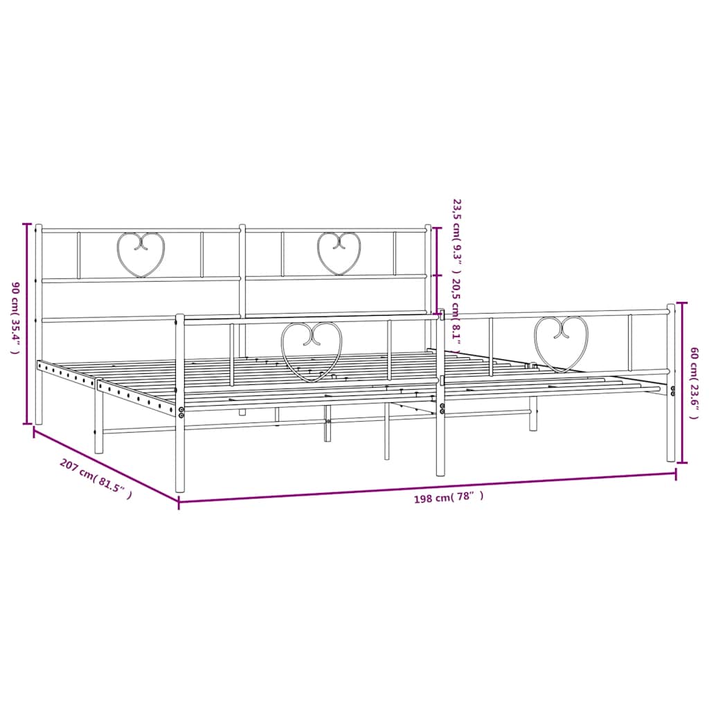Metal Bed Frame without Mattress with Footboard White 193x203cm