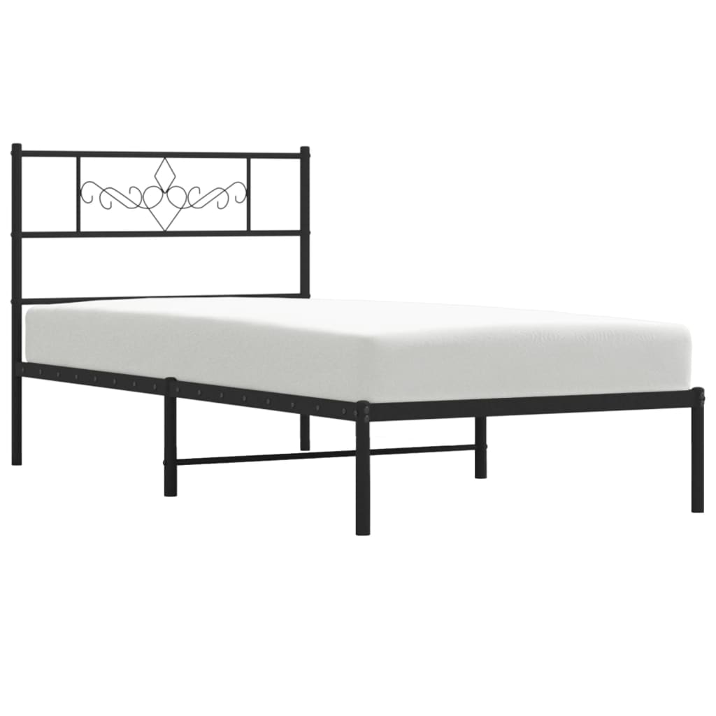 Metal Bed Frame without Mattress with Headboard Black 75x190cm
