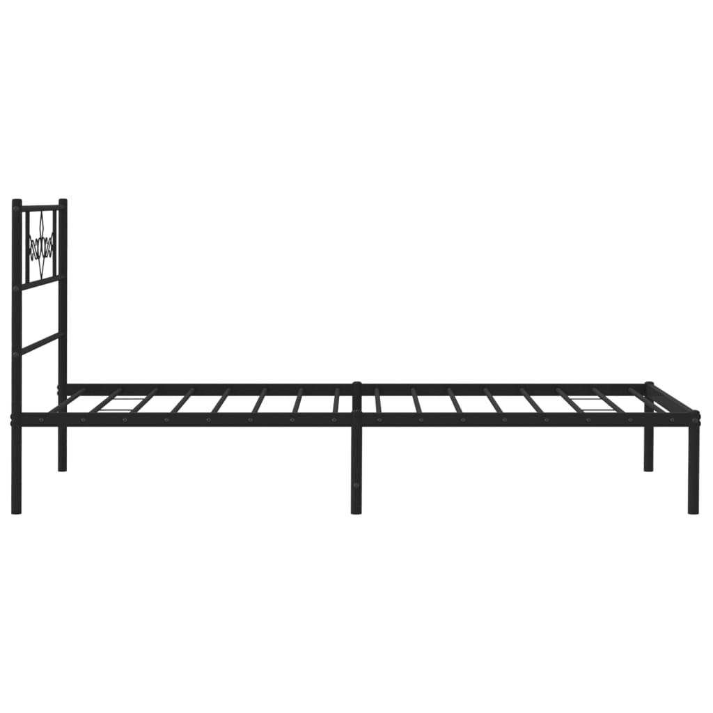 Metal Bed Frame without Mattress with Headboard Black 75x190cm