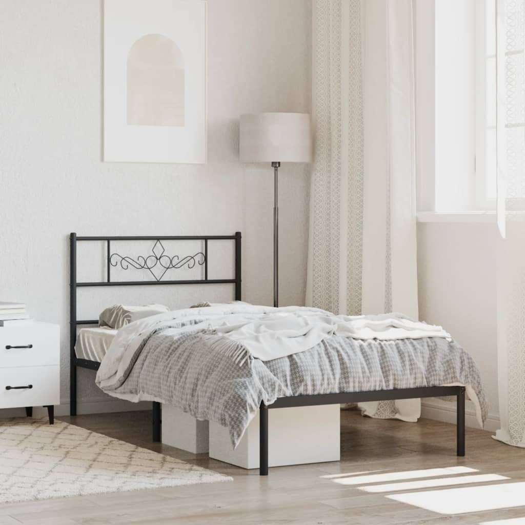 Metal Bed Frame without Mattress with Headboard Black 75x190cm