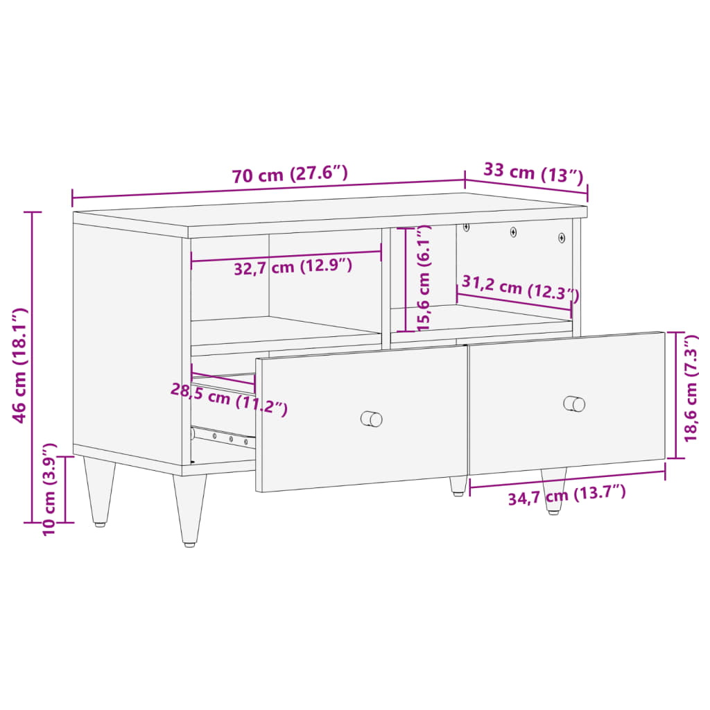 TV Cabinet 70x33x46 cm Solid Wood Mango