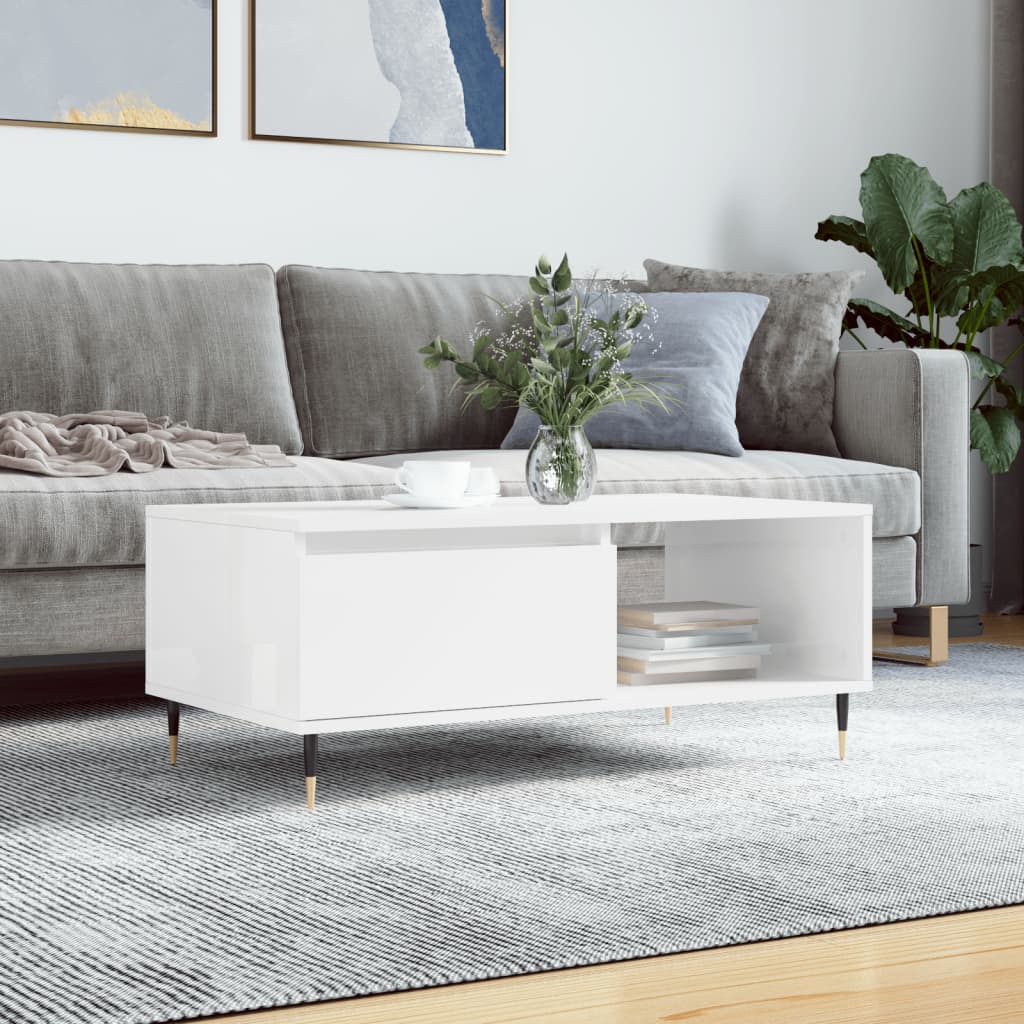 Modern Wooden Living Room Coffee Table With Drawer & Open Storage Space Wood