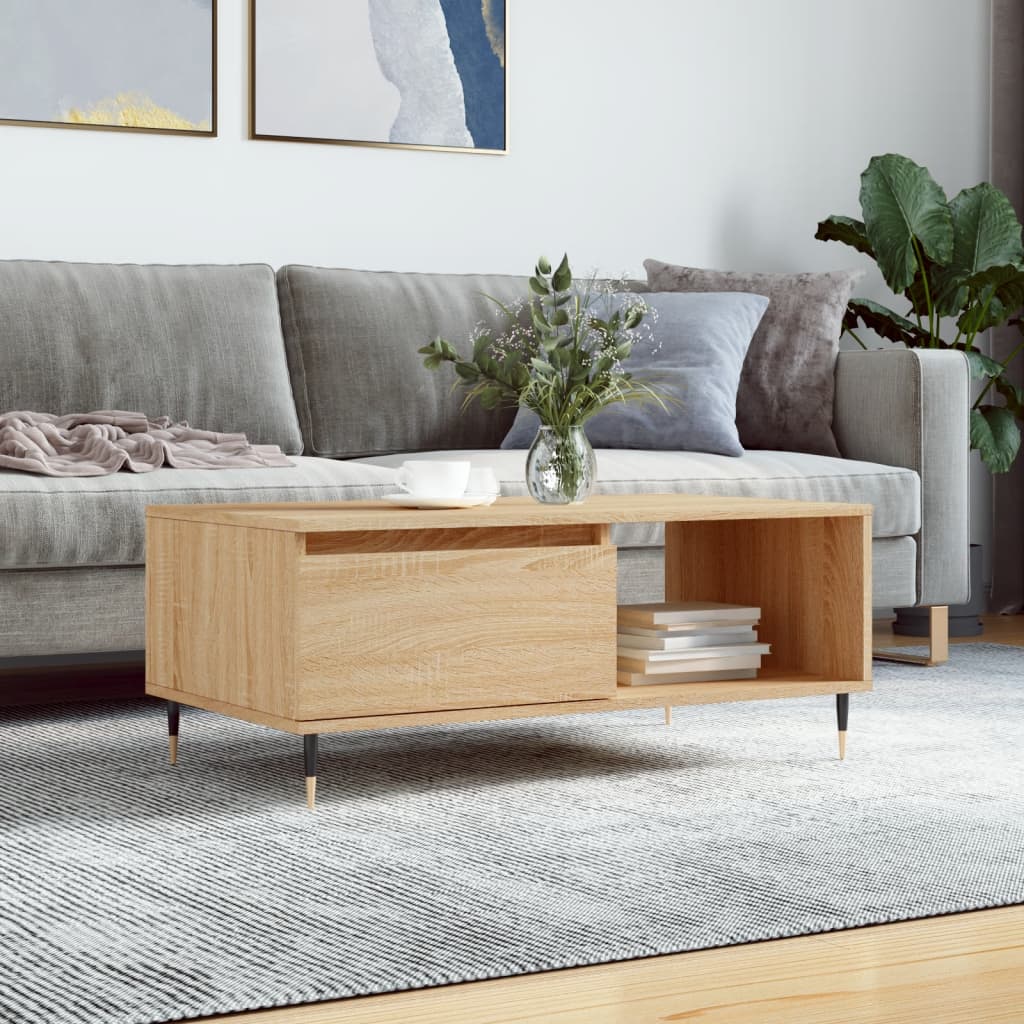 Modern Wooden Living Room Coffee Table With Drawer & Open Storage Space Wood