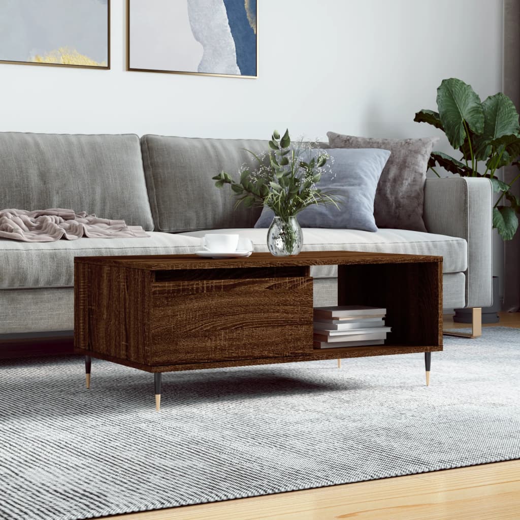Modern Wooden Living Room Coffee Table With Drawer & Open Storage Space Wood