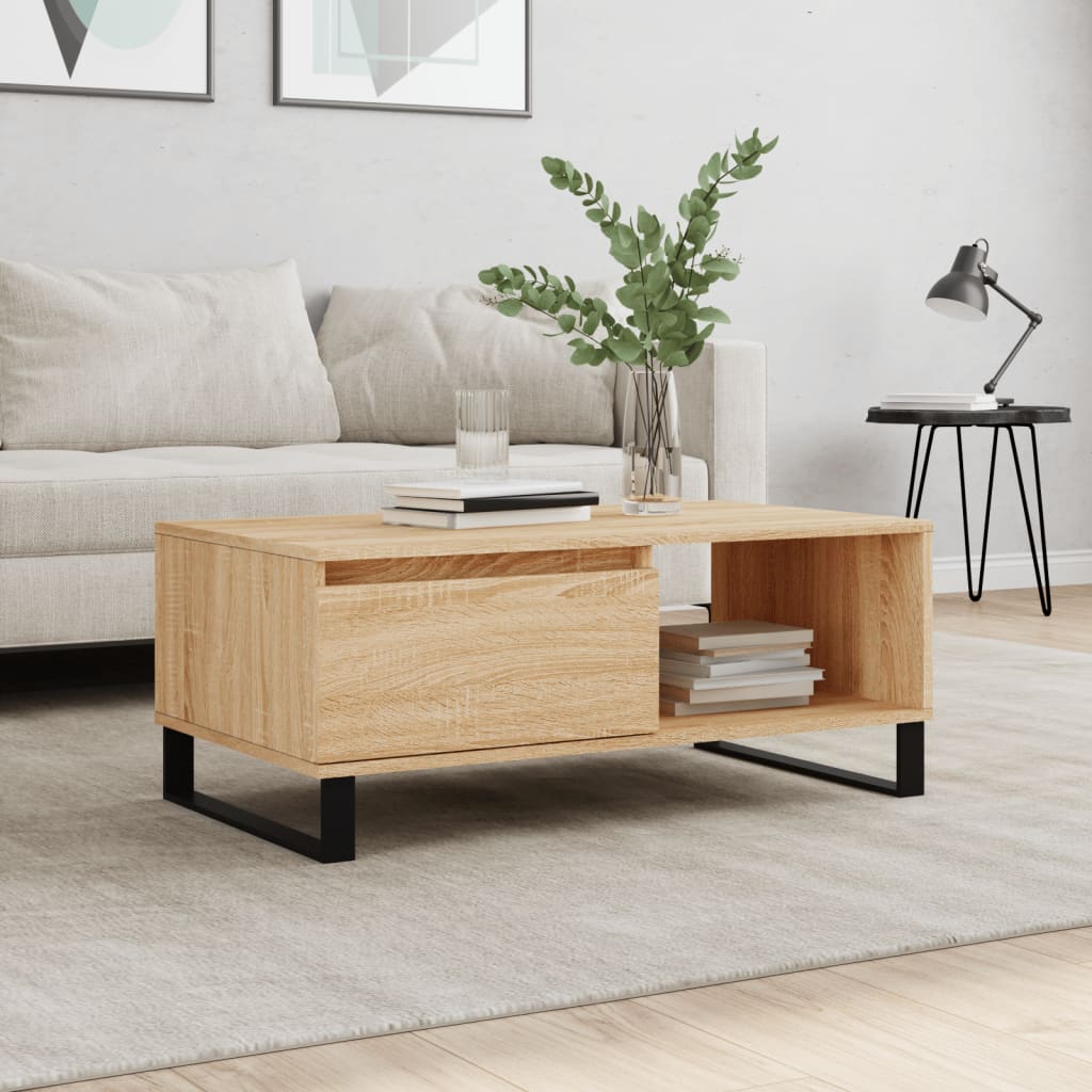 Modern Wooden Living Room Coffee Table With Drawer & Open Storage Space Wood