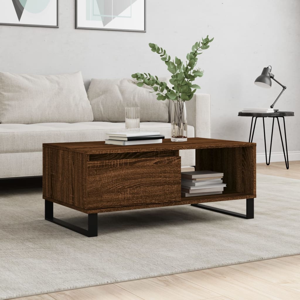 Modern Wooden Living Room Coffee Table With Drawer & Open Storage Space Wood