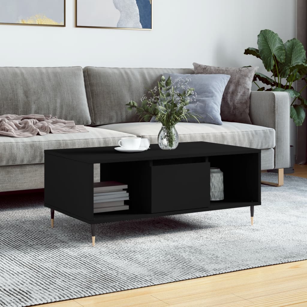 Modern Wooden Living Room Coffee Table With Drawer & Open Storage Compartments