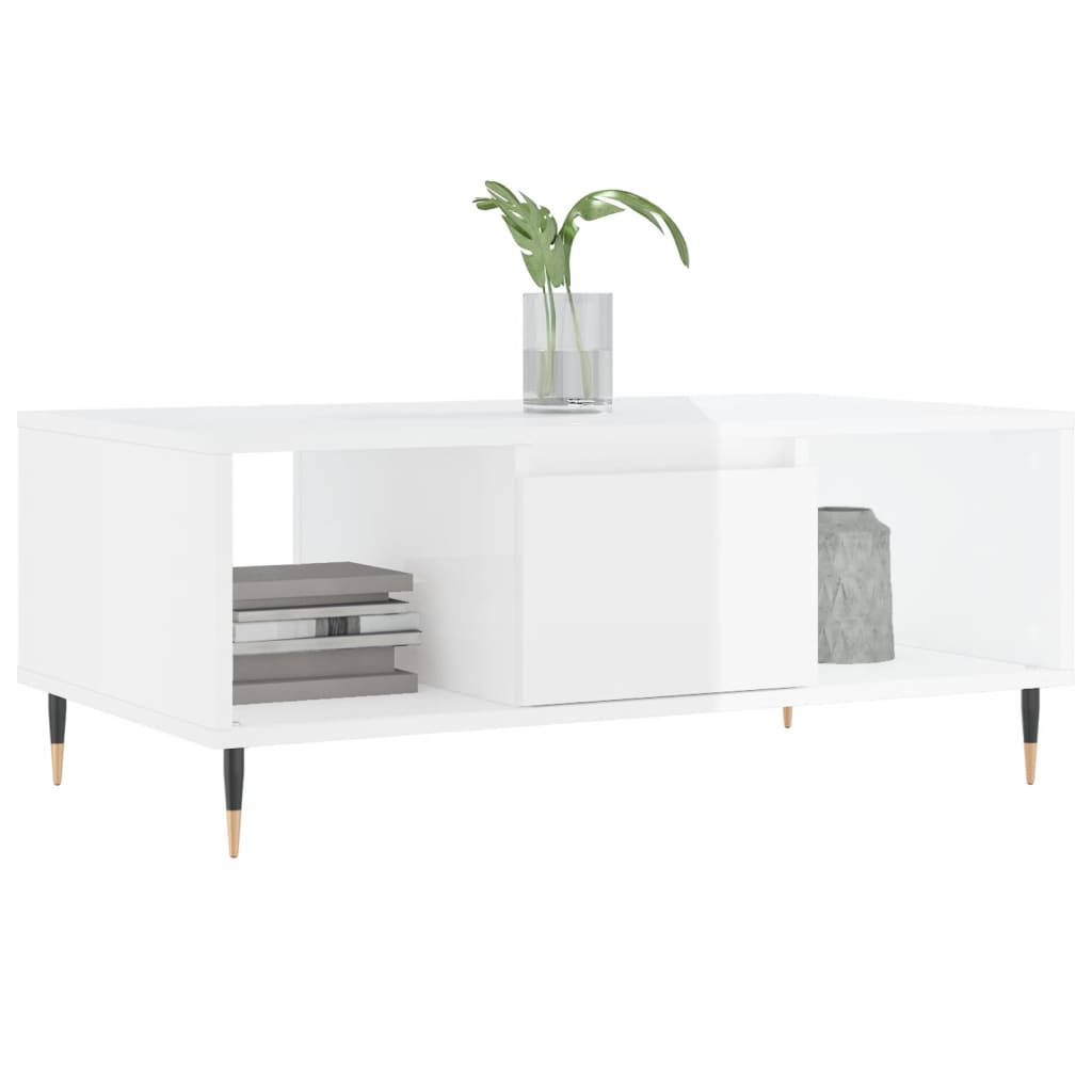 Modern Wooden Living Room Coffee Table With Drawer & Open Storage Compartments