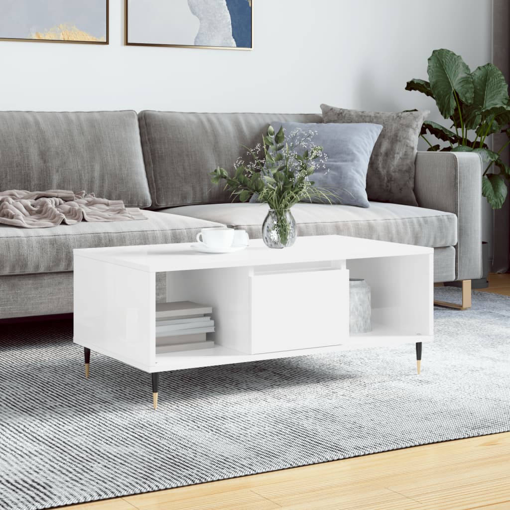 Modern Wooden Living Room Coffee Table With Drawer & Open Storage Compartments