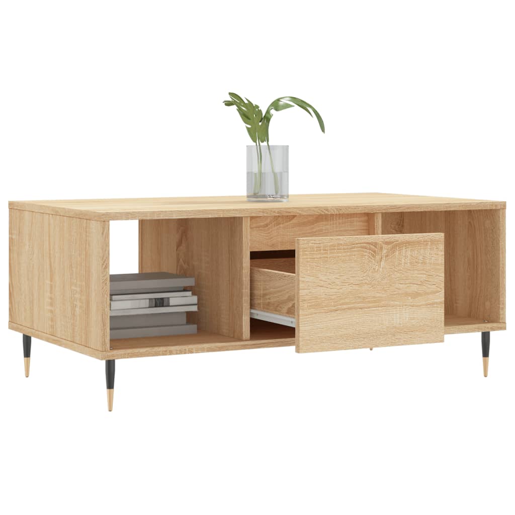 Modern Wooden Living Room Coffee Table With Drawer & Open Storage Compartments
