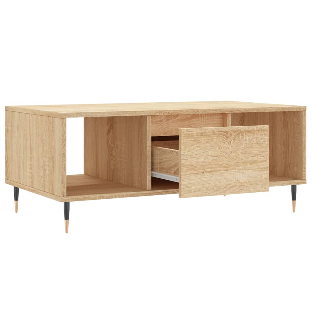 Modern Wooden Living Room Coffee Table With Drawer & Open Storage Compartments