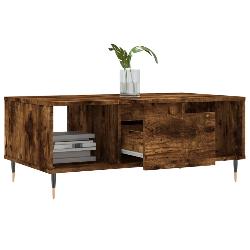 Modern Wooden Living Room Coffee Table With Drawer & Open Storage Compartments