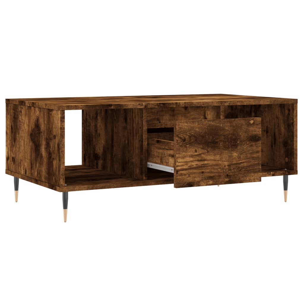 Modern Wooden Living Room Coffee Table With Drawer & Open Storage Compartments