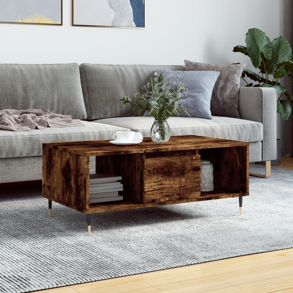 Modern Wooden Living Room Coffee Table With Drawer & Open Storage Compartments