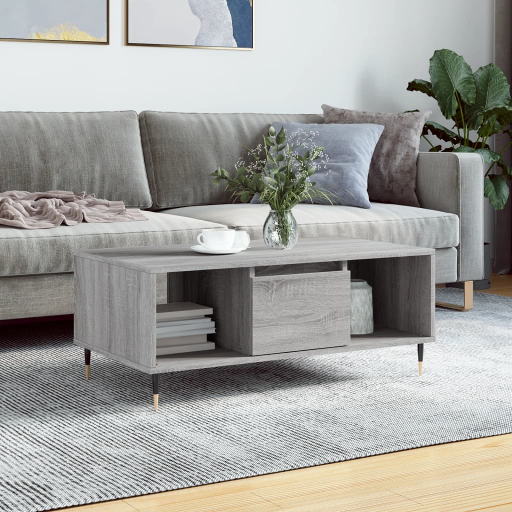 Modern Wooden Living Room Coffee Table With Drawer & Open Storage Compartments