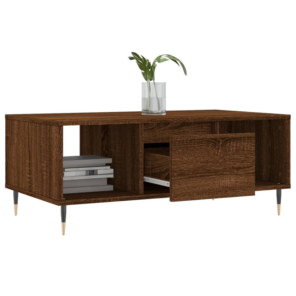 Modern Wooden Living Room Coffee Table With Drawer & Open Storage Compartments