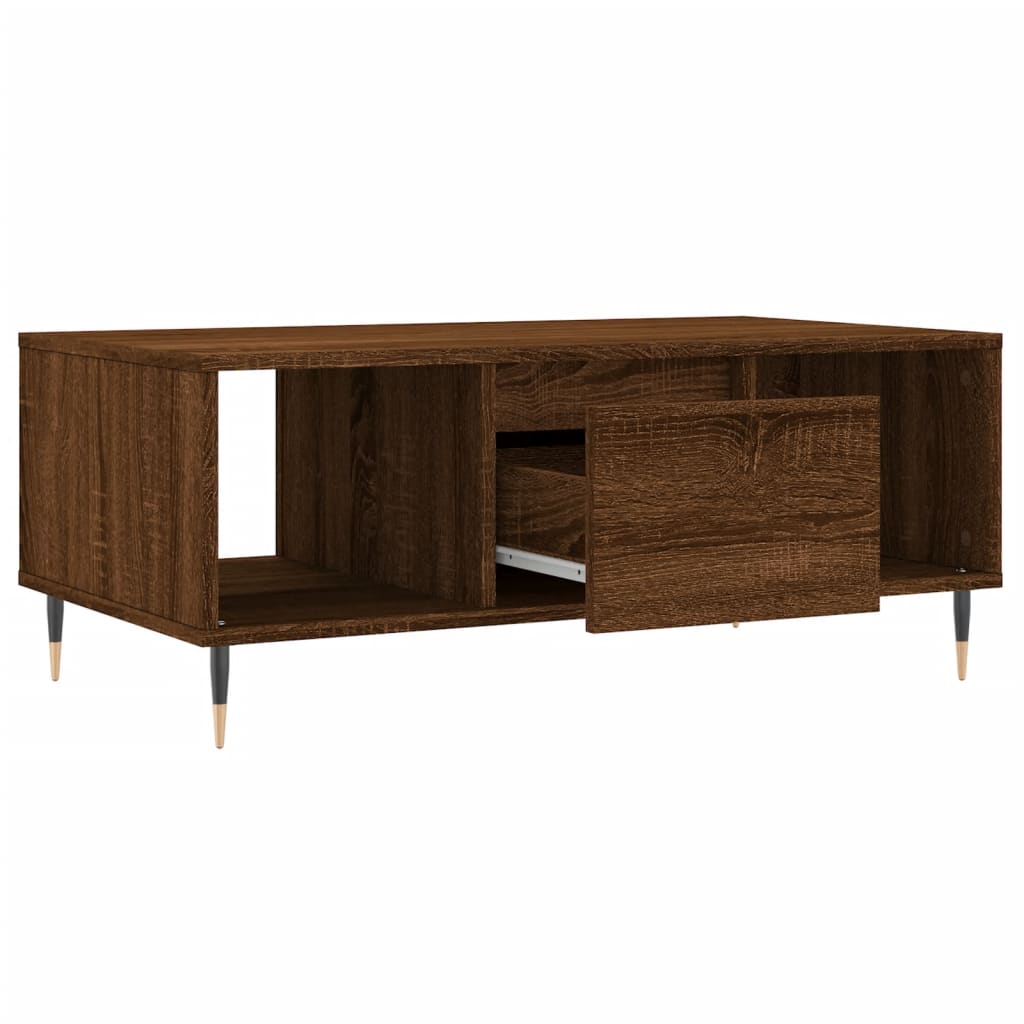 Modern Wooden Living Room Coffee Table With Drawer & Open Storage Compartments