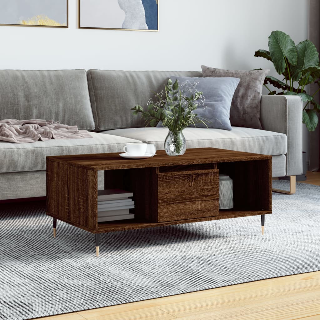 Modern Wooden Living Room Coffee Table With Drawer & Open Storage Compartments