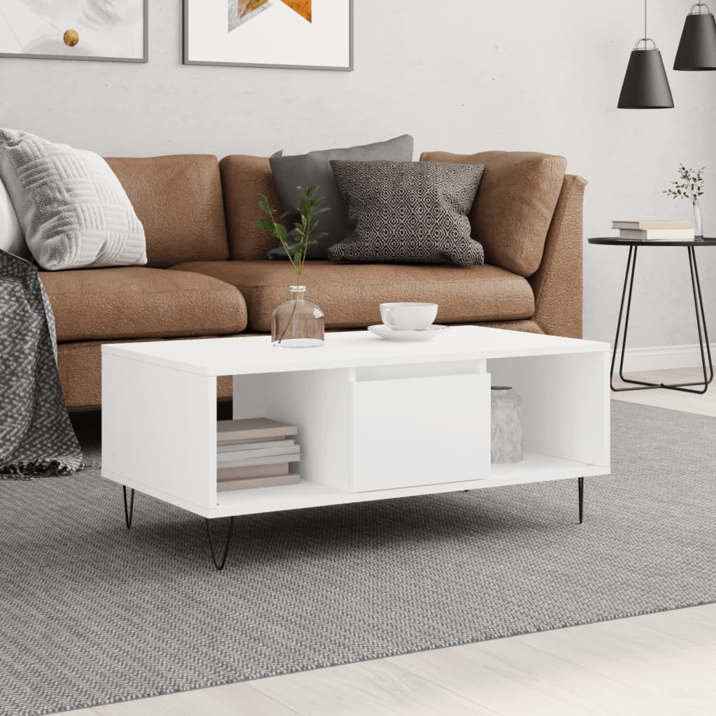 Coffee Table White 90x50x36.5 cm Engineered Wood