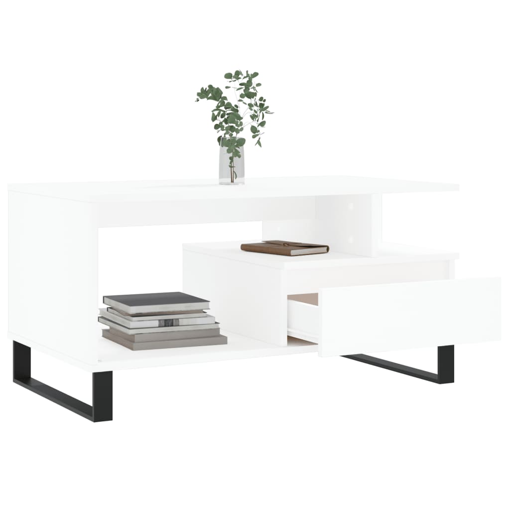 Modern Wooden Living Room Coffee Table With Open Storage & Drawer Wood