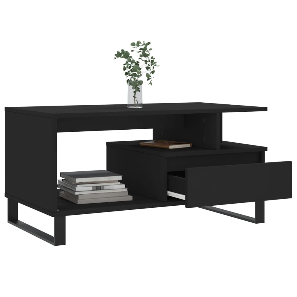 Modern Wooden Living Room Coffee Table With Open Storage & Drawer Wood